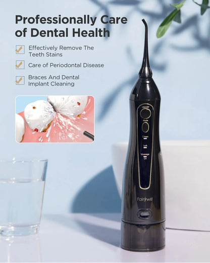 Fairywill Water Flossers Oral Irrigator Rechargeable Portable Dental 3 Modes Water Tank for Teeth 300ML Waterproof Teeth Cleaner