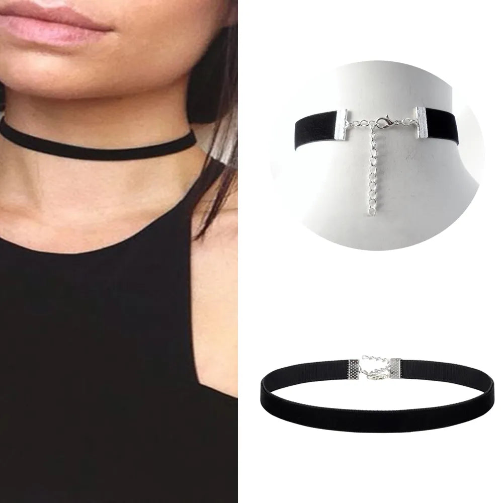 Collier ras du cou en velours noir pour femmes, chaîne de cou gothique, accessoires de bijoux esthétiques, produits tendance