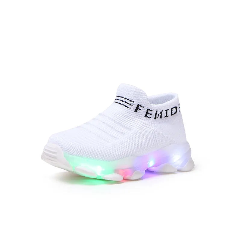 Kids Sneakers Children Baby Girls Boys Letter Mesh Led Luminous Socks Sport Run Sneakers Shoes Sapato Infantil Light Up Shoes