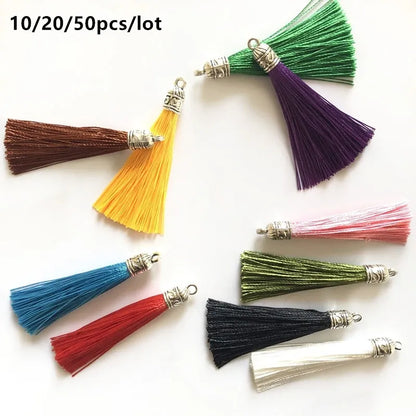 10/20/50pcs 6cm Small Silk Tassel Earrings Pendant Charms Crafts Silver Caps Tassels Brush For DIY Jewelry Making Accessories