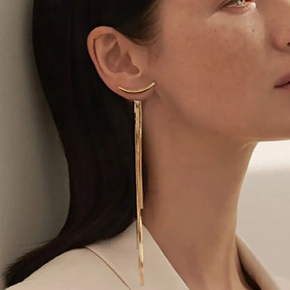 Vintage Glossy Arc Bar Long Thread Tassel Drop Earrings for Women Geometric Fashion Jewelry Hanging Pendientes