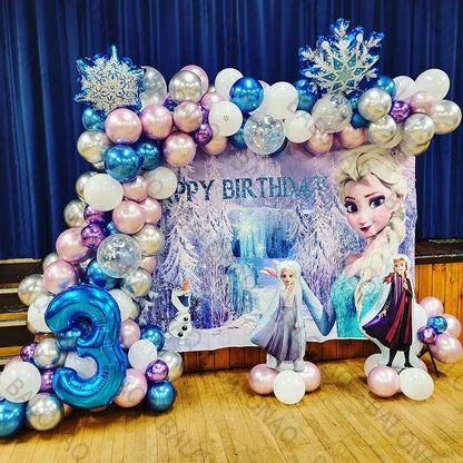 92pcs Disney Theme Background Wall Frozen Party Decoration Elsa Anna Foil Balloons Number Ball Baby Girl Birthday Party Kids