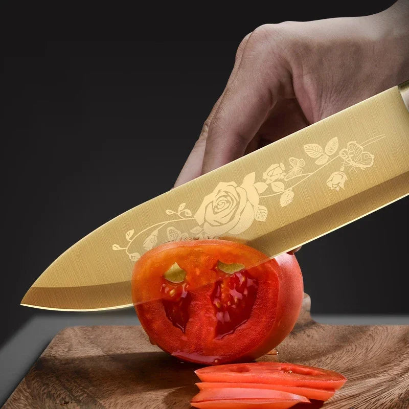 The elderly gold-plated kitchen knife, SeATM stainless steel blade, luxury chef knife