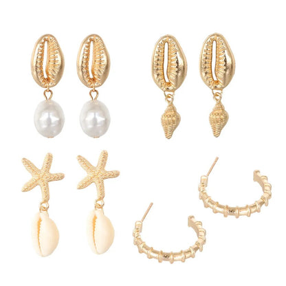 Bohemia Shell Starfish Dangle Earring set For Women Summer Beach Pearl Conch Drop Geometric Earring Girls Fashion Jewelry