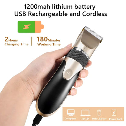 Professional Hair Clipper Men's Barber Beard Trimmer Rechargeable Hair Cutting Machine Ceramic Blade Low Noise Adult Kid Haircut