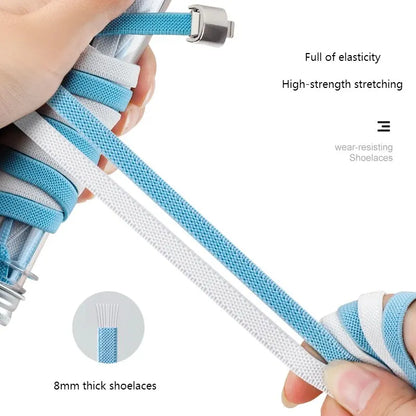 8MM Flats Shoe Laces Without Ties For Sneaker Elastic Shoelaces Colorful Press Metal Lock Convenient Fast No Tie Shoes Lace