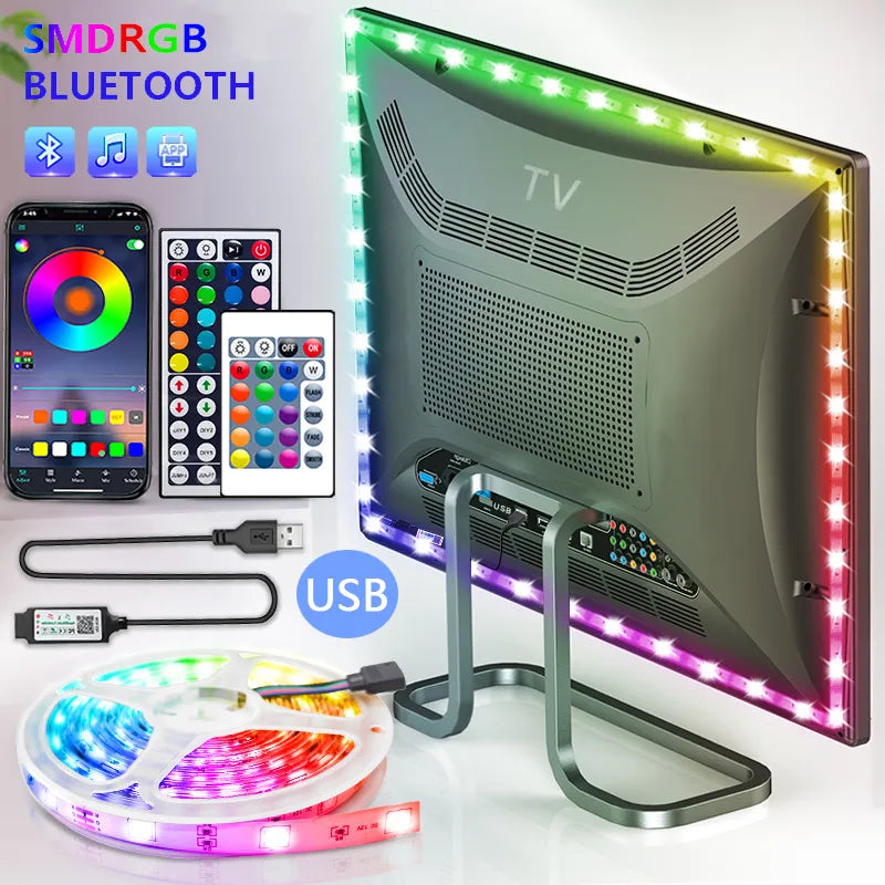 Bande lumineuse LED USB 2835, Bluetooth SMD 5V, USB, RGB, Flexible, lampe à LED, ruban auto-adhésif, Diode de bureau, TV