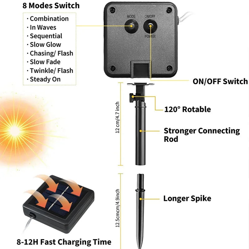 Solar Rope Lights Solar LED Light Path Deck Outdoor Garden Solar String Lights Waterproof Outdoor Lighting Strips 8 Light Modes