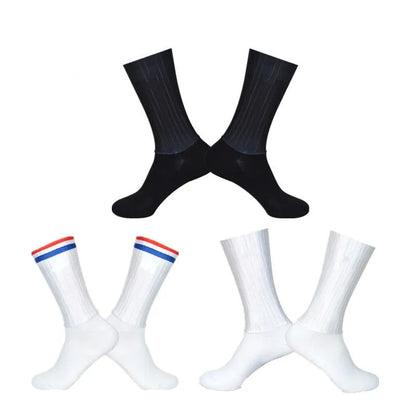 Anti-slip silikon Sommar Aero strumpor Whiteline Cykelstrumpor Män Cykel Sport Löpning Cykelstrumpor Calcetines Ciclismo