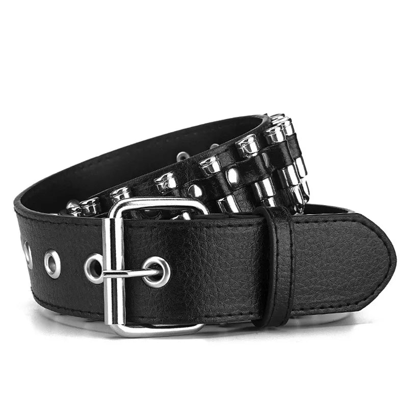 Ceinture décorative en cuir à balles creuses pour femmes, cloutée, à la mode, cadeau pour hommes, Goth Rock sauvage, ajustable, Punk, noire