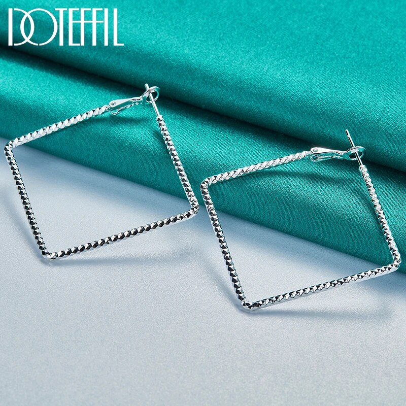 DOTEFFIL Boucles d'oreilles créoles carrées simples en argent sterling 925