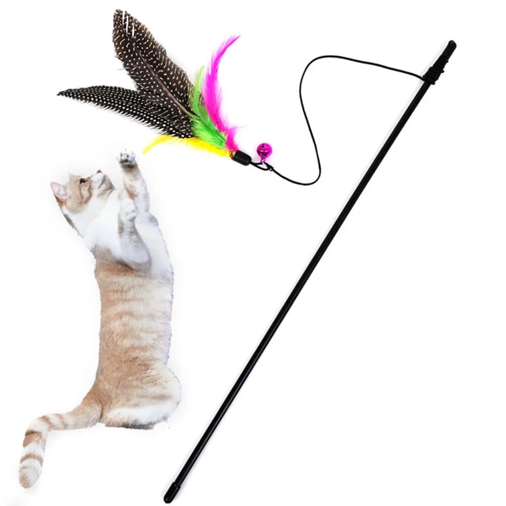 Funny Kitten Cat Teaser Interactive Toy Rod with Bell and Feather Leksaker för katter Teaser Interactive Toy Rod Pet Cats Toys Stick