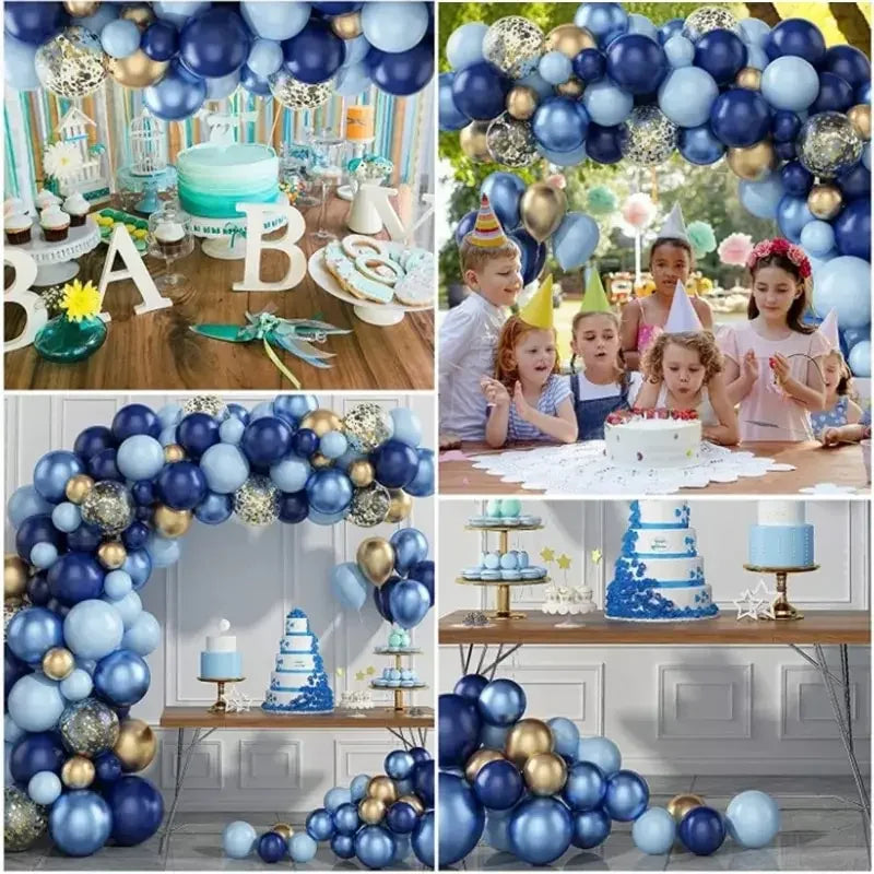 72Pcs Blue Metallic Balloons Garland Kit Gold Confetti Balloon For Birthday Baby Shower Wedding Party Decorations