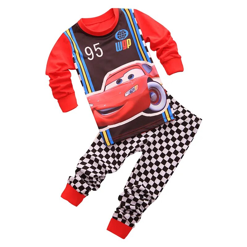 Pyjamasset för barn Baby flickor och pojkar Lightning Mcqueen Pyjamas bomullskläder 95 Car Cartoon Långärmad T-shirt+byxor pyjamas