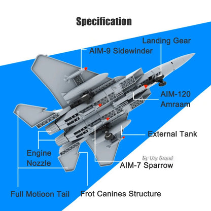 WW2 Military Army Avion Plane Jet Warcraft J-15 Eagle Fighter Morden Warplane Sets Flygplansmodeller Byggklossar Leksaker för pojkar