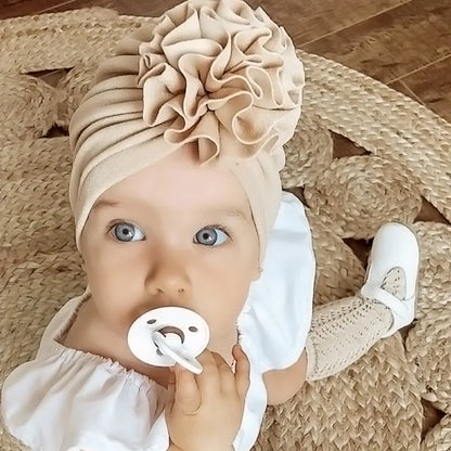 Cute Flower Baby Girl Indian Hat Solid Color Newborn Infant Cap Beanies Headwrap Kids Hat Turban Bonnet