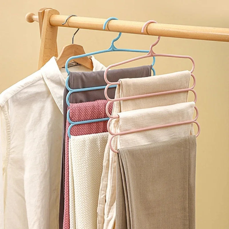 Clothes Hangers Trousers Hangers Holders Closet Storage Organizers 5 Layers Pants Towel Scarfs Racks Storage Organization