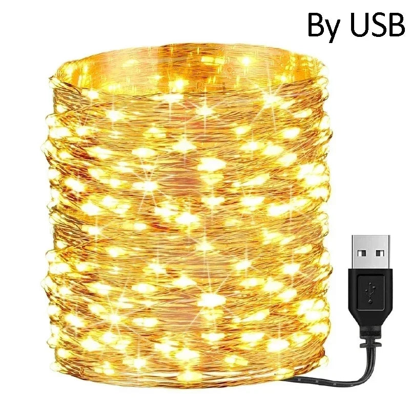 5M 10M étanche USB batterie LED lumières chaîne fil de cuivre fée guirlande lumineuse lampe noël fête de mariage éclairage de vacances