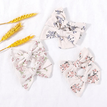 2Pcs/Set Sweet Flower Print Bowknot Hair Clips for Cute Baby Girls Cotton Bows Hairpins Barrettes Headwear Kids Hair Accessories