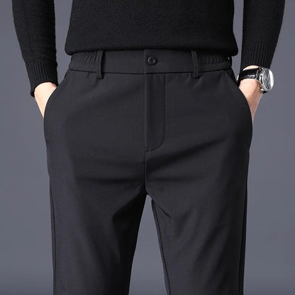 Autumn Winter Men's Casual Pants Business Stretch Slim Fit Elastic Waist Jogger Korean Classic Thick Black Gray Trousers Male