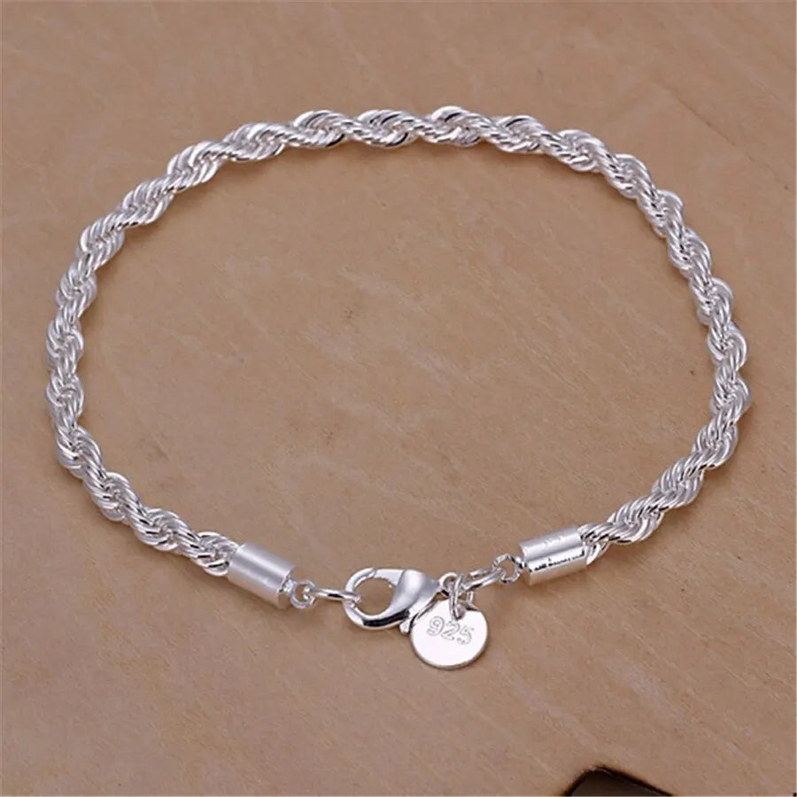 Silver Color 4mm Chain  Twisted Rope Necklace Bracelets  Jewelry Set