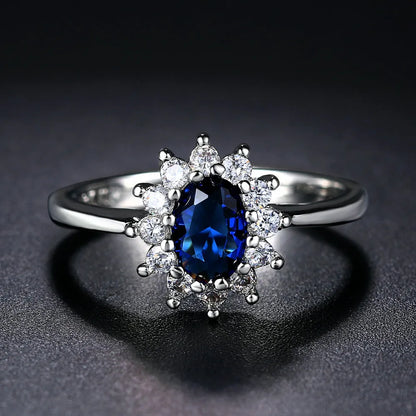 Princess Kate Blue Gem Created Blue Crystal Silver Color Wedding Finger Crystal Ring Brand Jewelry for Women