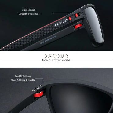 BARCUR Design TR90 Sunglasses Men Polarized Light Weight Sports Sun Glasses Women Eyewear Accessory Oculos UVAB Protection