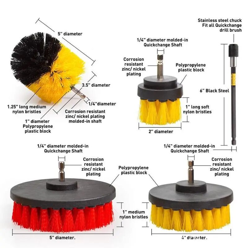 Brosse à récurer électrique 2/3, 5/4/5 pouces, tige d'extension de perceuse, nettoyeur tout usage, brosse de détail de voiture, ensemble de brosses de jante, nettoyage de voiture