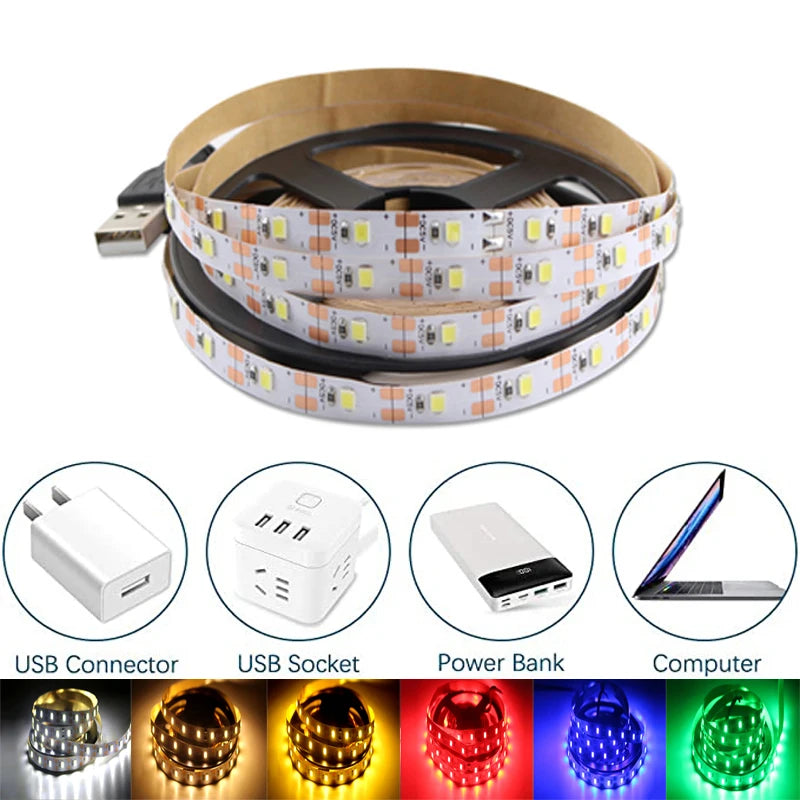 5V RGB LED Strip Light USB 5 V PC TV Backlight 2835 0.5m 1m 2m 3m 4m 5m 5 V Volt USB Led Strip RGB Lights Lamp Tape Diode Ribbon