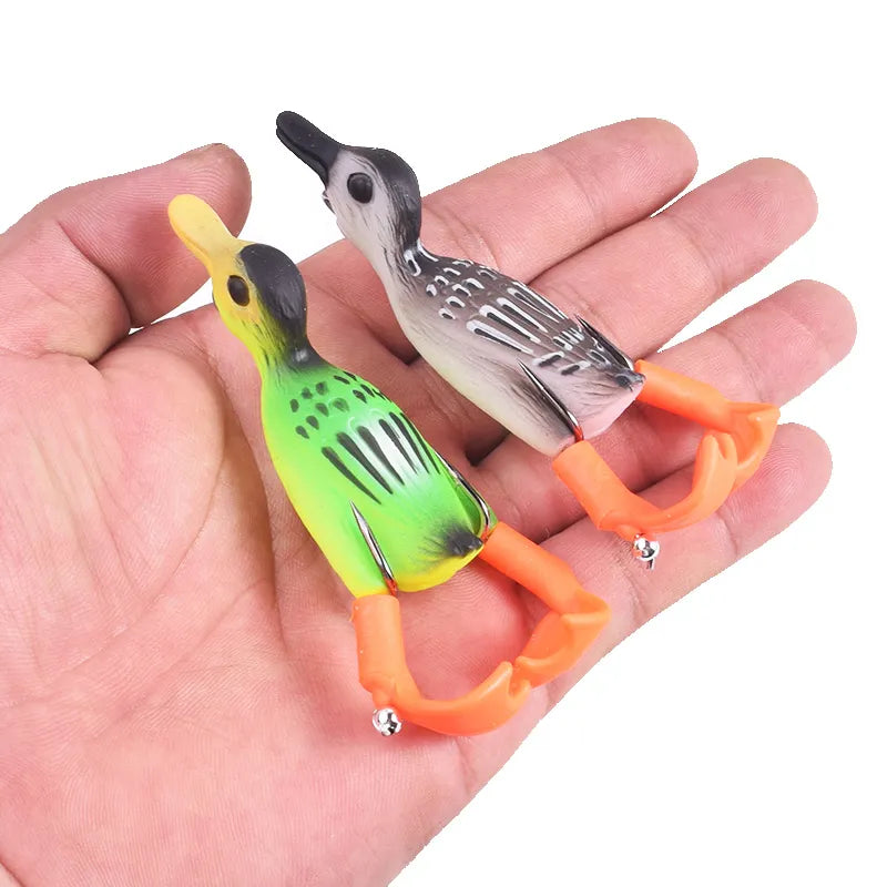 Topwater Ducking Silicone Fishing Soft Lures 9cm 11.5g Bass Frog Double Propeller Flipper Duck Wobblers Artificial Rubber Bait