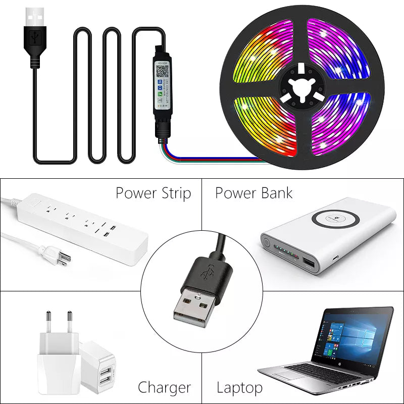 Bande lumineuse LED USB 2835, Bluetooth SMD 5V, USB, RGB, Flexible, lampe à LED, ruban auto-adhésif, Diode de bureau, TV