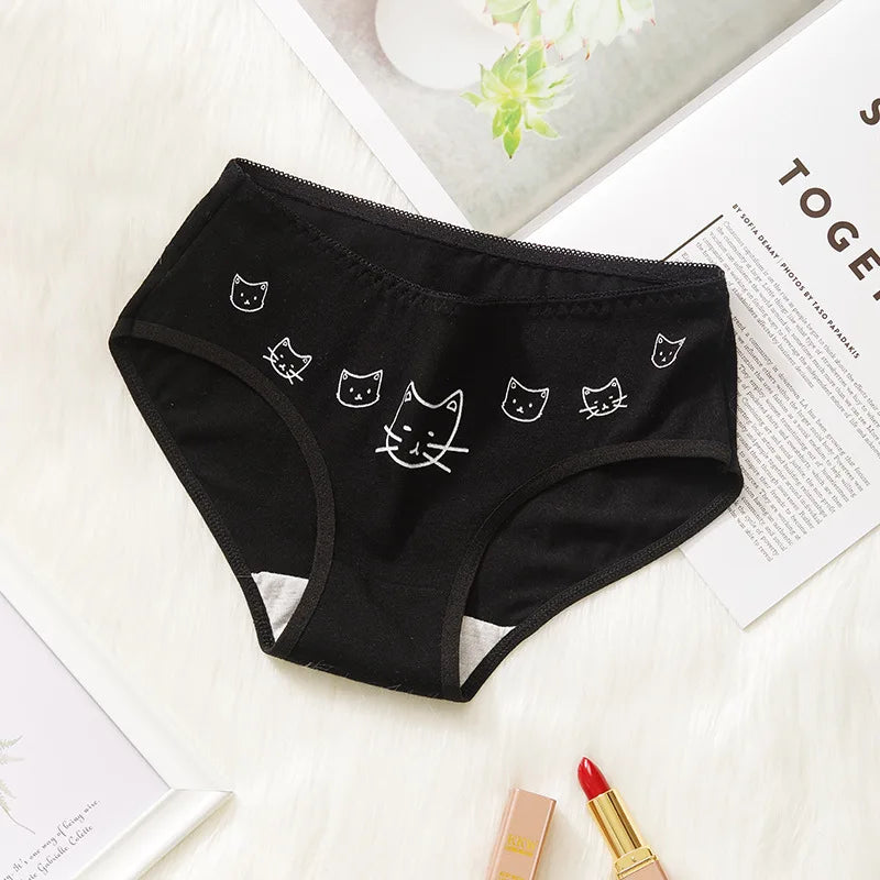 3PCS/Set Cartoon Cat Fish Briefs Cotton Women's Underwear Sexy Panties Female Underpants Solid Color Girls Pantys Lingerie M-XL