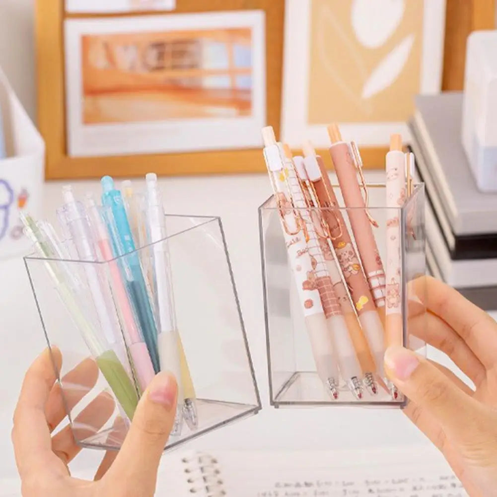 Acrylic Pen Pencil Pot Holder Brush Storage Container Desk Organizer Transparent Makeup Cosmetics Brush Container Pen Organizer