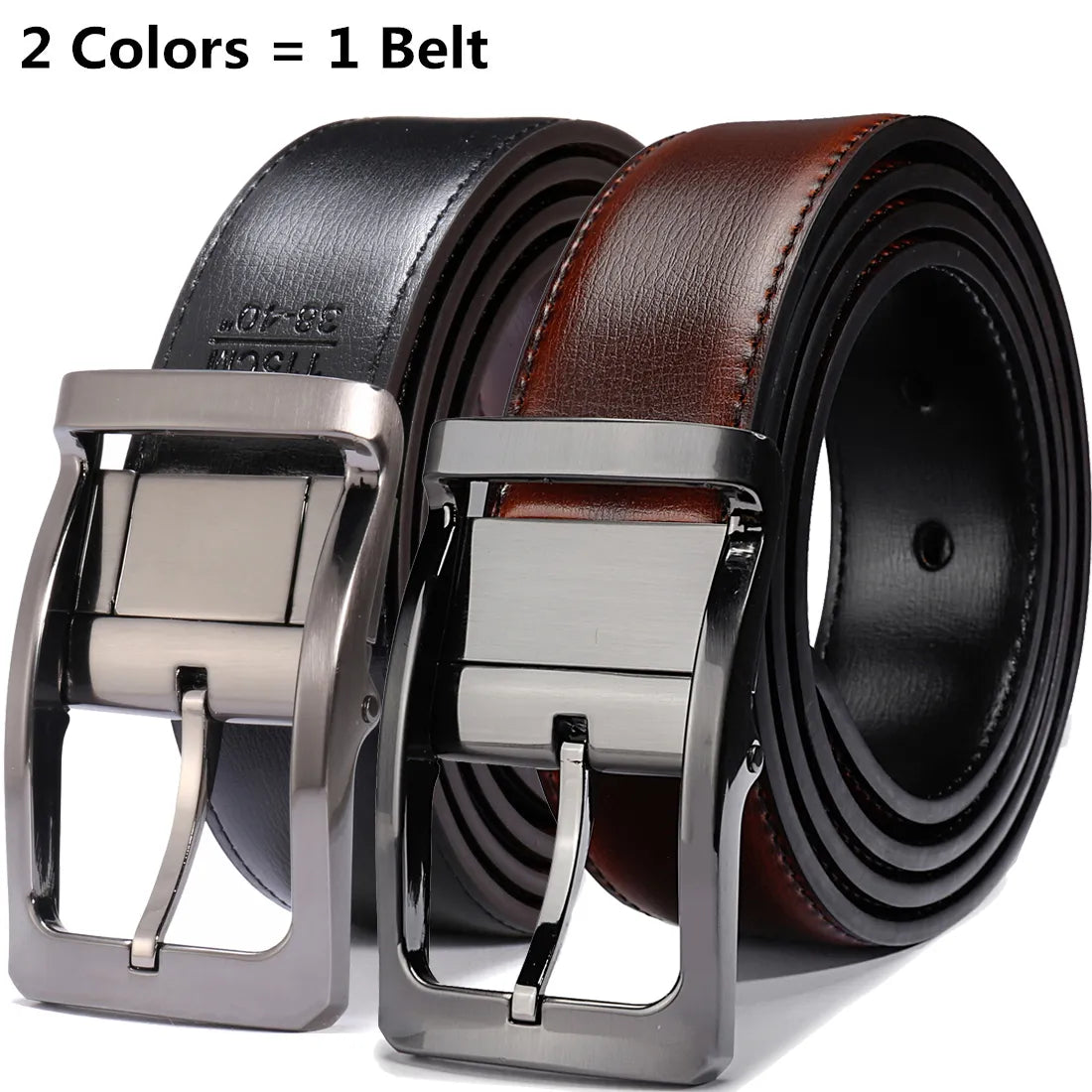 Ceinture réversible en cuir véritable pour hommes, 1 pièce, boucle rotative deux en un, grande et grande