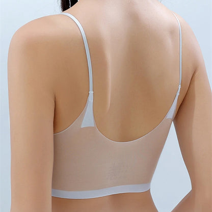 Ultra-thin Ice Silk Seamless Underwear Women's Thin Section Breathable Sling Beautiful Back Vest Big Chest Small Sleep Bra