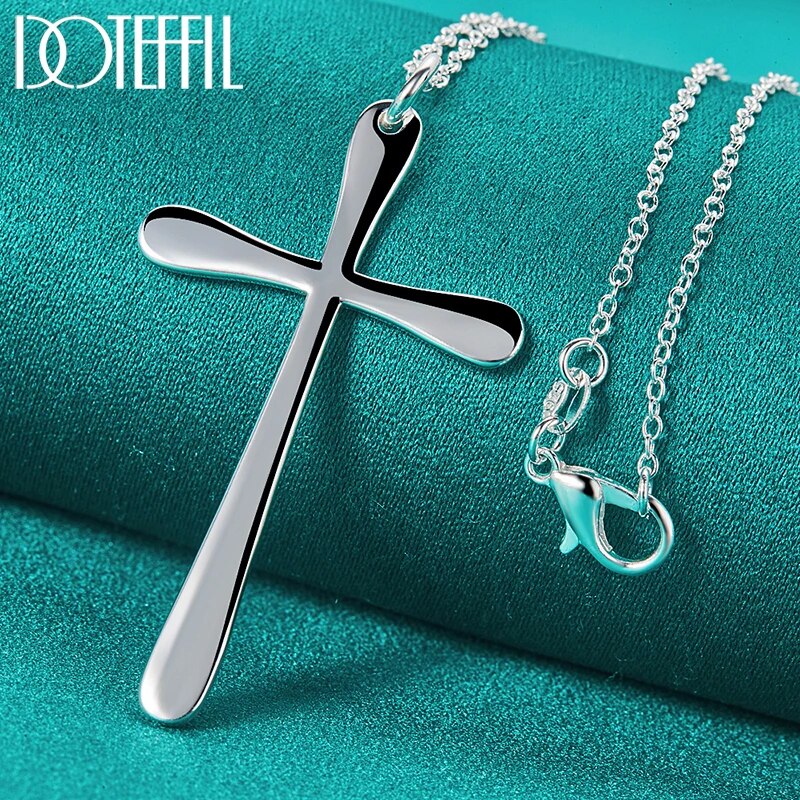 DOTEFFIL Collier avec pendentif croix longue en argent sterling 925 45,7 cm