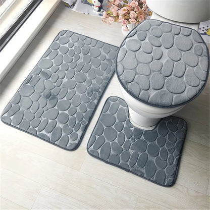 Ensemble de 3 tapis de bain de salle de bain, doux et antidérapant, 2 pièces, tapis pavé, tapis de salle de bain, tapis de douche absorbant, couvercle de couvercle de toilette, sol