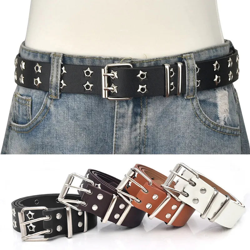 Ceinture à rivets en cuir Pu pour homme/femme, Style gothique, boucle à Double ardillon, mode décontractée, Style rondelle, accessoires pour Jeans y2k