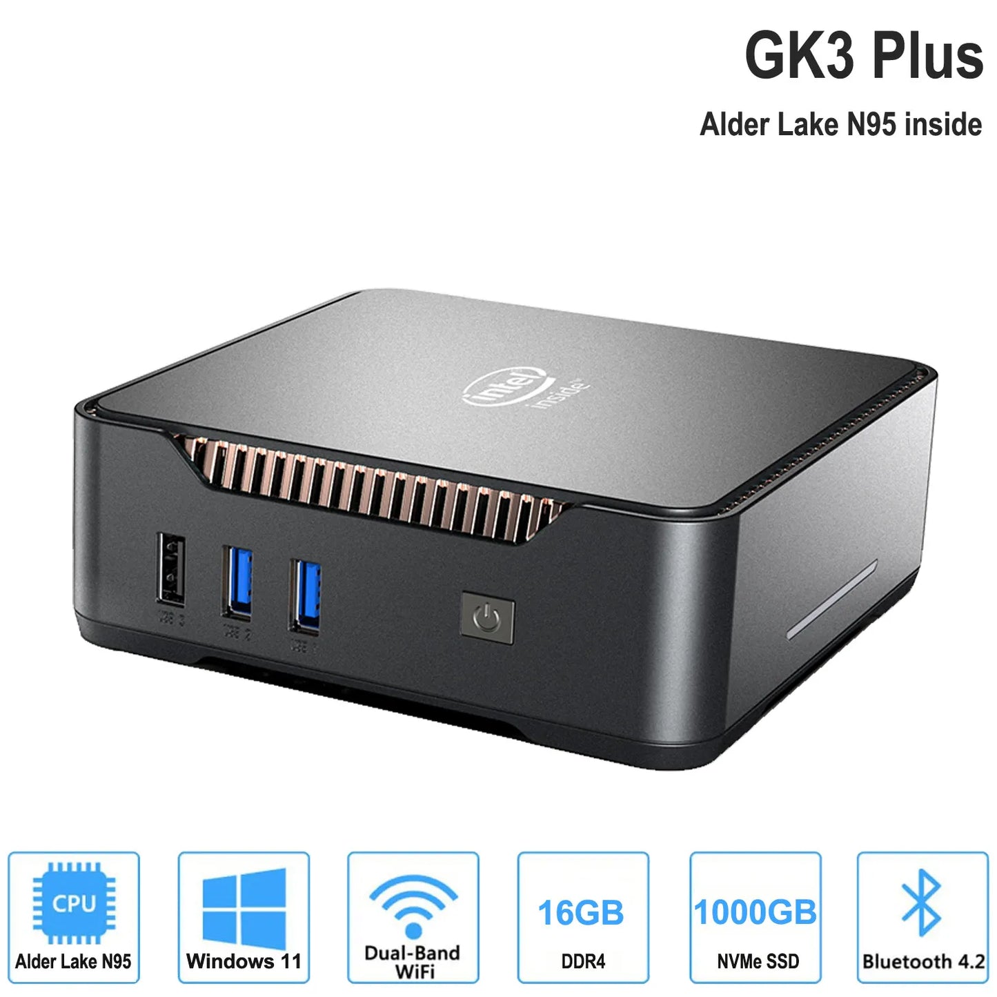 GK3V Mini PC Intel Alder Lake N95 Celeron N5105 8GB/16GB 1TB NVMe Windows 11 Pro speldator, 4K 60Hz HDMI VGA Win 11 Minipc