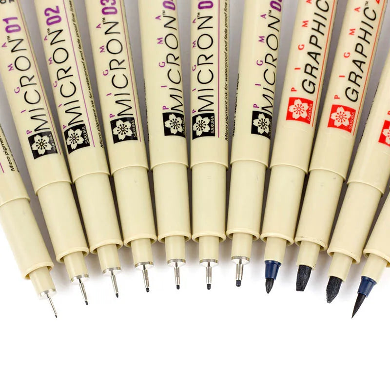 1/3PC Pigment Liner Pigma Pen Fine Line Sketching Markers Different Tip Black Fineliner StylographsDrawing Pens Copic Supplier