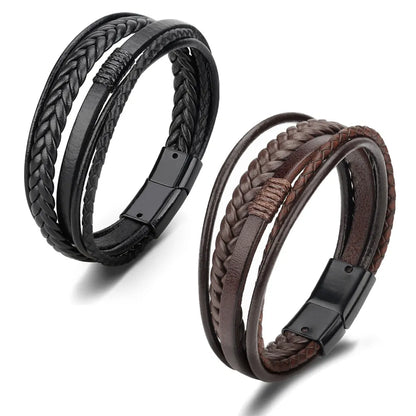 Trendy  Leather Bracelets Men Stainless Steel Multilayer Braided Rope Bracelets For Male Bracelets Jewelry Pulsera Hombre