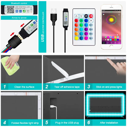 Bande lumineuse LED USB 2835, Bluetooth SMD 5V, USB, RGB, Flexible, lampe à LED, ruban auto-adhésif, Diode de bureau, TV