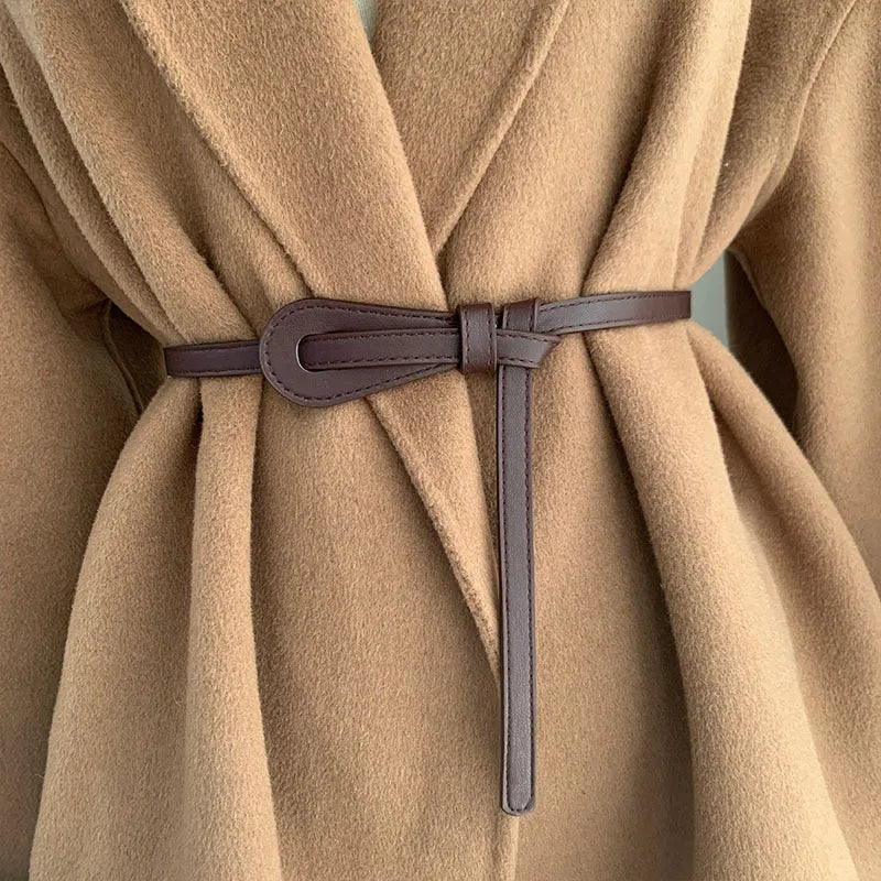 Ceintures à nœud fin pour femmes, ceinture en cuir PU souple, bretelles café noir, robe longue sauvage, accessoires de manteau de luxe