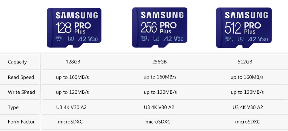 SAMSUNG PRO EVO Plus Micro SD 128GB 64GB Memory Card Micro SD Card 256GB TF Cards 512GB Flash Memory U1 U3 4K Microsd for Phone