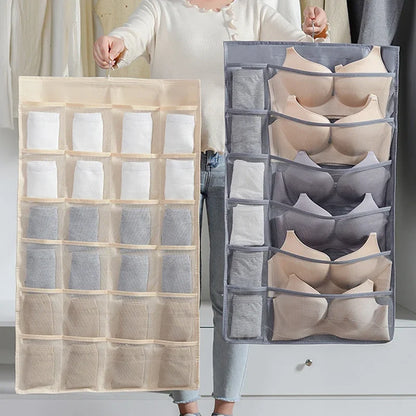 8-36 Grids Double-Side Underwear Bra Organizer Storage Washable Closet Door Hanging Bag Clothes Socks Short Divider Box for Home