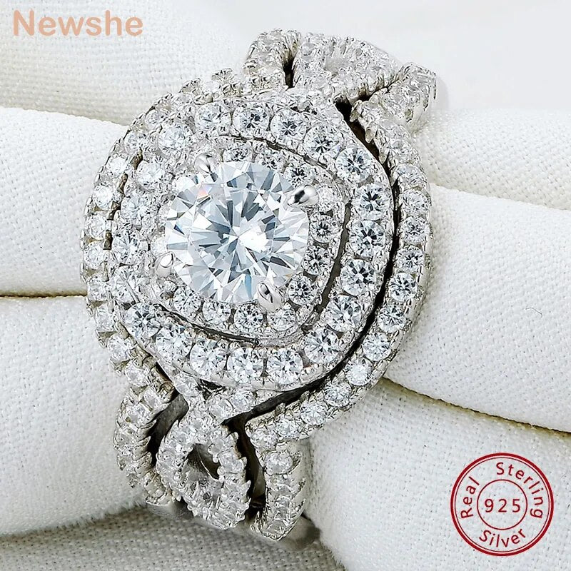 Rings Set for Women 3Pcs Stackable 925 Sterling Silver Cut AAAAA Cubic Zircon