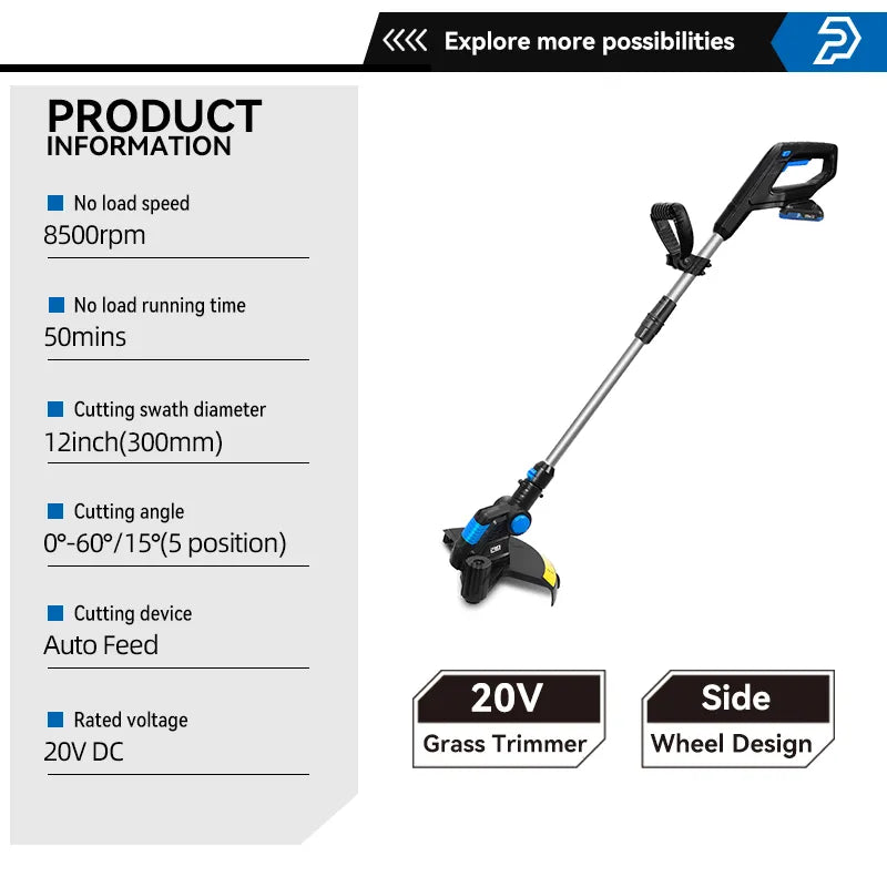 Tondeuse à gazon électrique sans fil 20V, batterie Li-ion, 12 pouces, coupe-fil à dégagement automatique, outils de jardinage