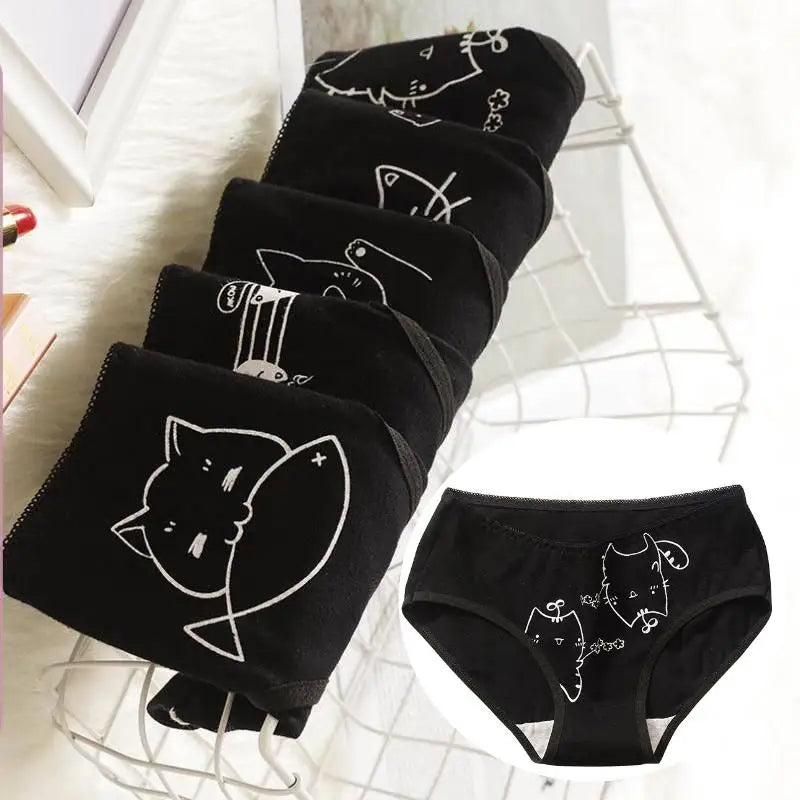 3PCS/Set Cartoon Cat Fish Briefs Cotton Women's Underwear Sexy Panties Female Underpants Solid Color Girls Pantys Lingerie M-XL