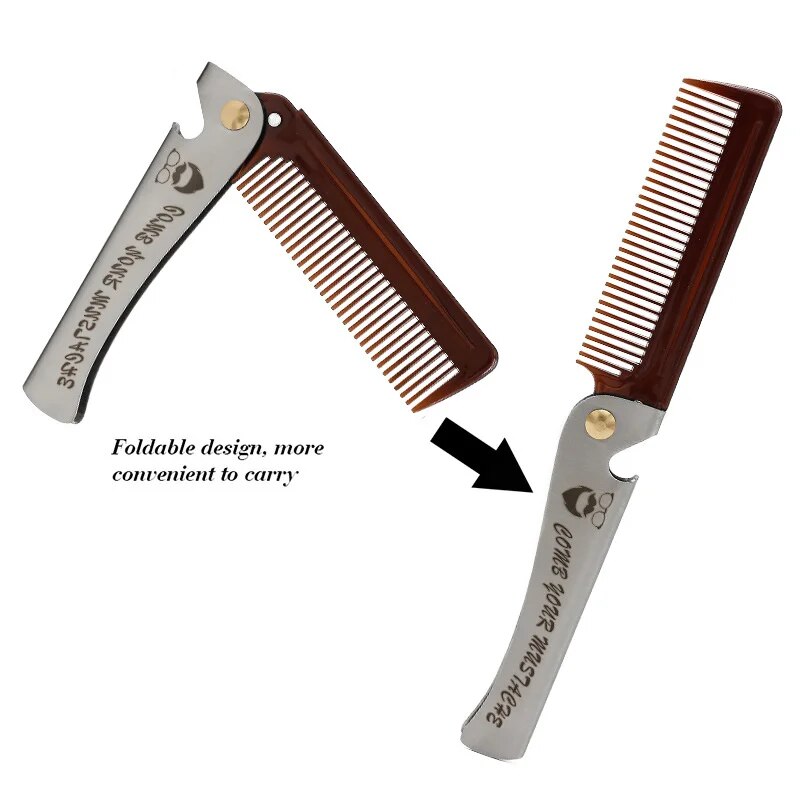 1 pcs Men Folding Pocket Comb Knife Hair Beard Comb Metal Handle