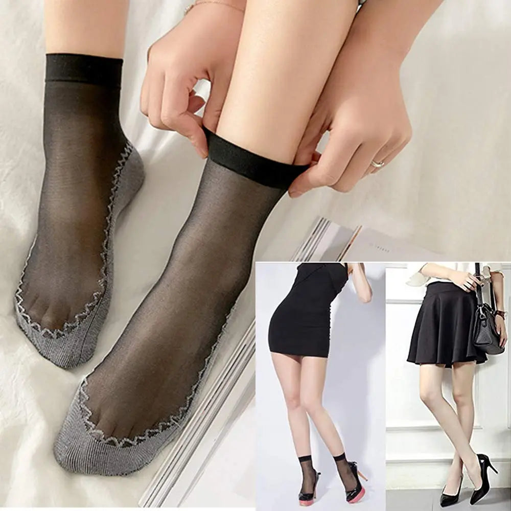 10Pairs Spring Summer Women Soft Socks Velvet Silk Socks Non-Slip Bottom Splice Transparent Ladies Ultrathin Breathable Sock